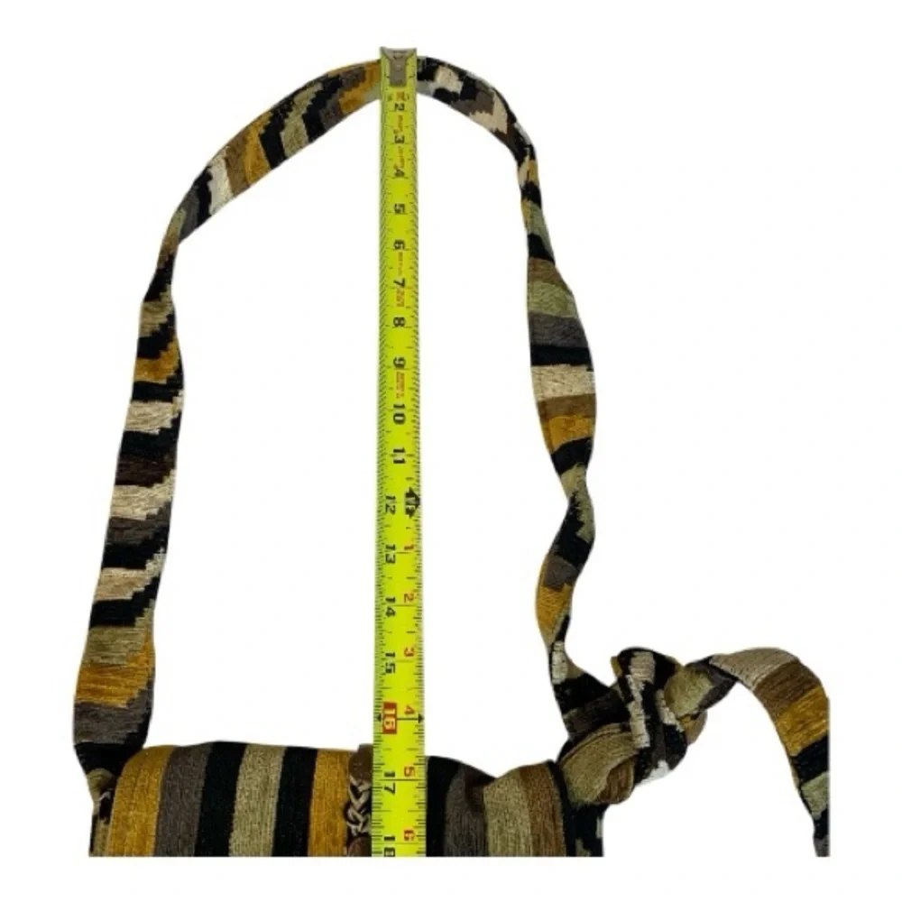 Striped Woven Knit‎ Boho Crossbody Bag Gold Black Tan Shades Fringe Aztec Hippie